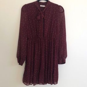 Burgundy Blu Pepper Dress with Pleated Bottom